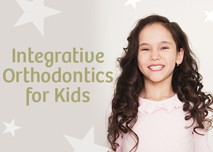 Image of kids and text on the image "Integrative Orthodontics For Kids "